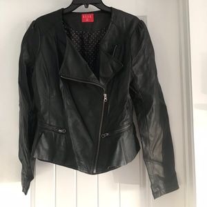 Black Pleated Peplum Leather Jacket